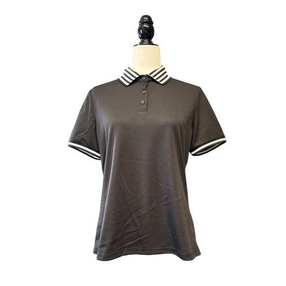 Tribal Sport Tops - Tribal Sport Womens Black Striped Collar Polo Shirt UPF 40 Performance Top M NWT